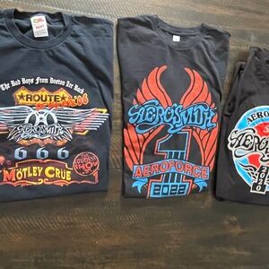 3 Aerosmith / Mötley Crüe Concert T-Shirts Bundle Lot